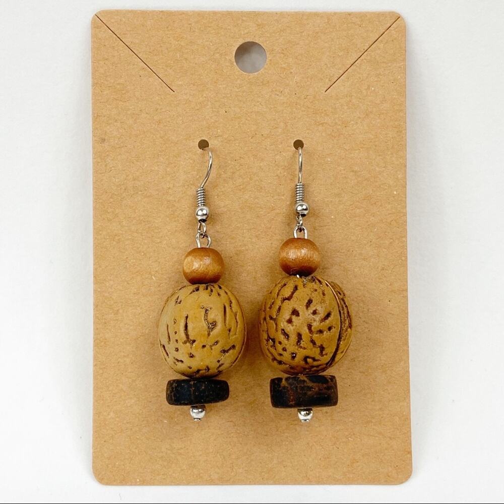 Let's Go Nuts Walnut Shaped Wood Earrings